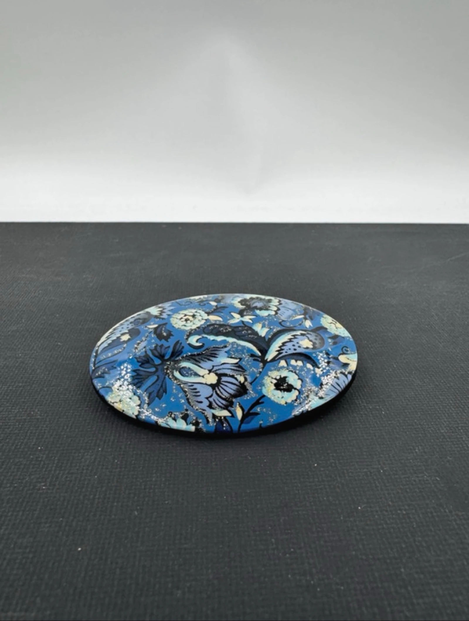 Vintage Broche Blauw Bloemenpatroon - Ovaal – photo 3
